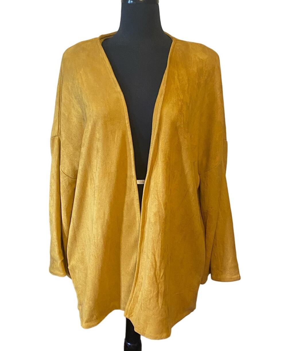 NWT Mustard Seed Women's Yellow Oversized Velour Open Cardigan Size Medium